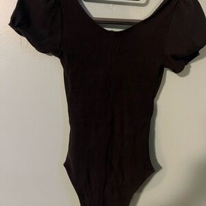 Black Ribbed Puff Sleeve One-Piece Bodysuit
